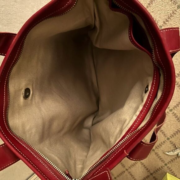 Vintage Coach brown canvas tote w deep red leather details - Picture 9 of 15